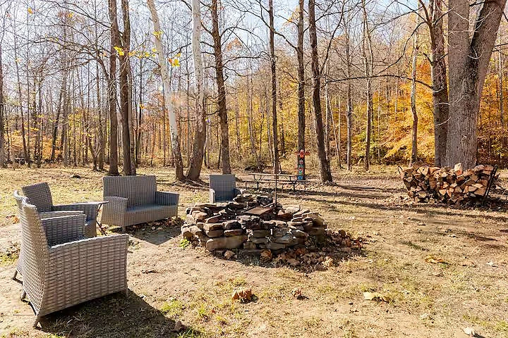 Fire pit and outdoor seating at Moto Supreme